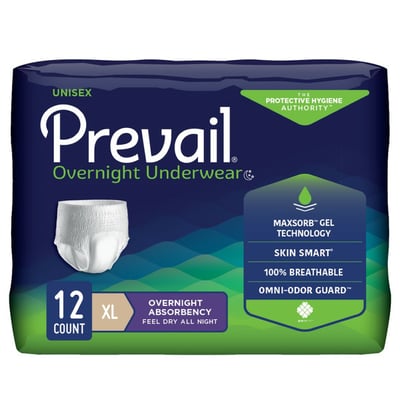 Prevail Protective Overnight Underwear Unisex, Overnight Absorbency, XL 12 Count