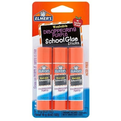 Elmer's School Glue Sticks, Disappearing Purple, Washable