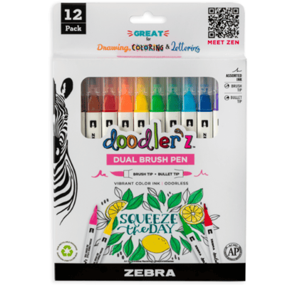Doodler'z Zebra 12pk Dual Brush Pen Multicolored