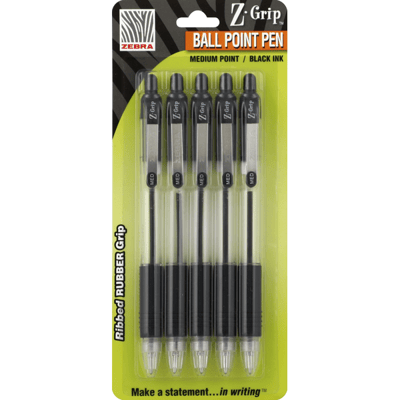 Zebra Ball Point Pen, Medium Point, Black Ink
