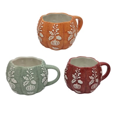 Pumpkin Shaped Embossed Mug, Assorted