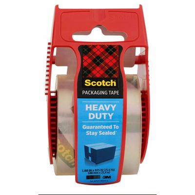 Scotch Heavy Duty Shipping Packaging Clear Tape, 1.5" Core, 1.88" X 22.2 Yard, Red Dispenser (142)