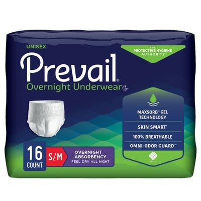 Prevail Protective Overnight Underwear Unisex, Overnight Absorbency, Small/Medium 16 Count