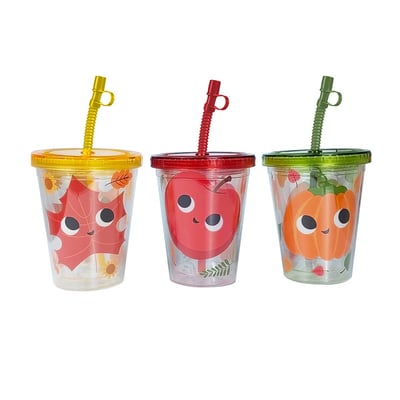 Fall Themed Character Cup with Straw, 10 oz, Assorted