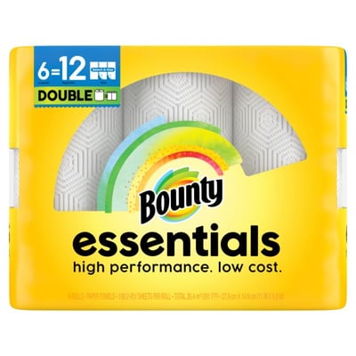 Bounty Essentials Select‑A‑Size Paper Towels, White, 6 ct (Triple Rolls)