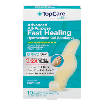TopCare Health Advanced All‑Purpose Fast Healing Hydrocolloid Gel Bandages, 10 ct