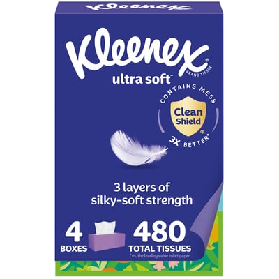 Kleenex Ultra Soft Facial Tissues Flat Boxes 3 Ply