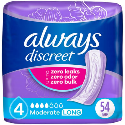 Always Discreet Moderate Absorbency Long Length Incontinence Pads