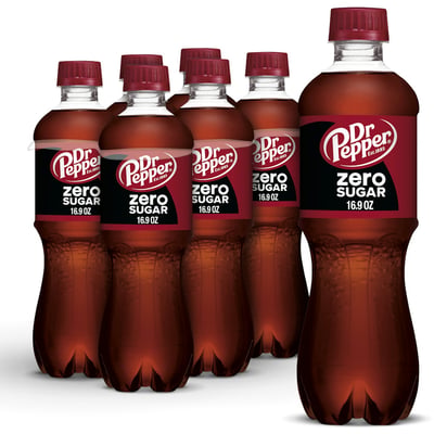 Dr Pepper Zero Sugar Soda, 16.9 fl oz Bottles, 6 Pack