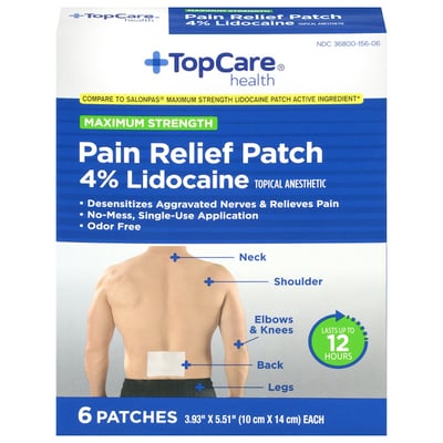 TopCare Pain Relief Maximum Strength Lidocaine Patches 4%, 6 ct