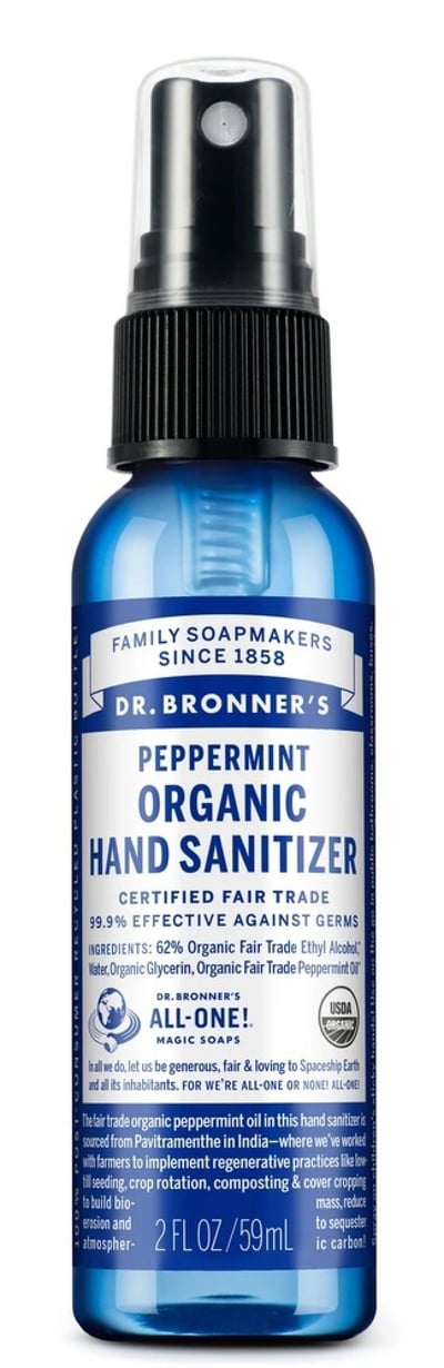 Dr. Bronner's Organic Hand Sanitizer Peppermint 2 fl oz