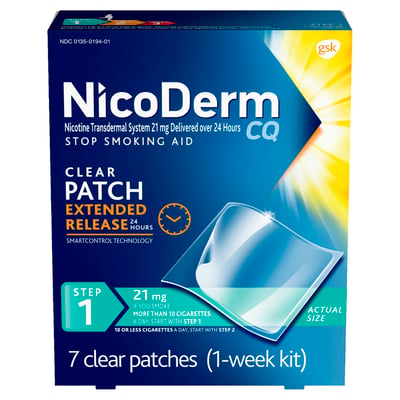 NicoDerm CQ Step 1 Nicotine Patches To Quit Smoking 21mg Clear