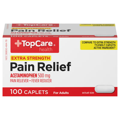TopCare Extra Strength Pain Relief Acetaminophen 500 mg Caplets, 100 ct