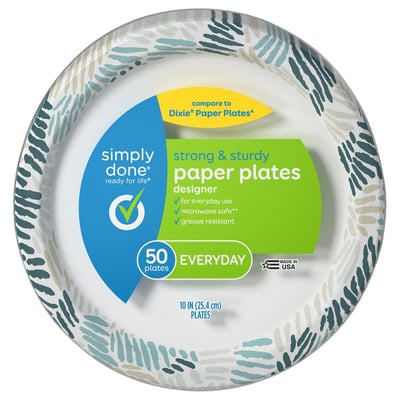 Simply Done Strong & Sturdy Everyday Designer Paper Plates 10 in 50 ct