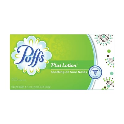 Puffs Plus Lotion Facial Tissue 1 Family Box, 124 Tissues Per Box
