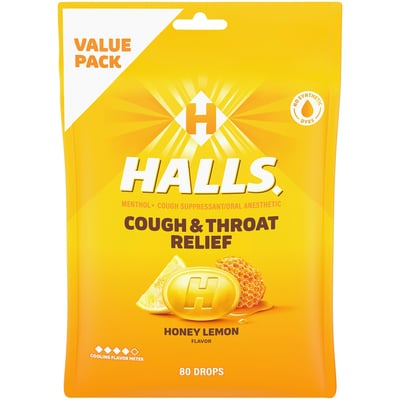 Halls Honey Lemon Flavor Menthol Cough & Throat Relief Drops Economy Pack