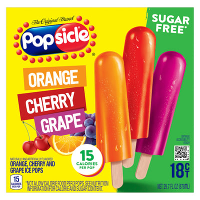Popsicle Variety Pack Ice Pops, Orange, Cherry & Grape, Sugar Free