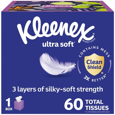 Kleenex Ultra Soft Facial Tissues Cube Box 3 Ply