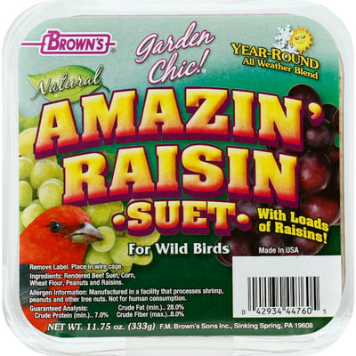 Brown's Garden Chic! Amazin Raisin Suet, Natural, For Wild Birds