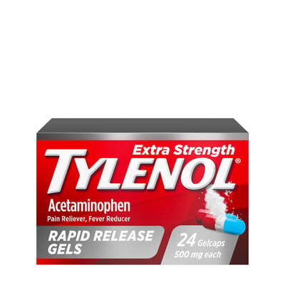 Tylenol Extra Strength Rapid Release Gels, 500Mg Acetaminophen, Gelcaps, 24 Count