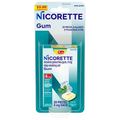 Nicorette Stop Smoking Aid, 4 Mg, White Ice Mint, Gum, Pocket Pack