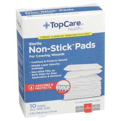 TopCare Sterile Non‑Stick Wound Covering Pads, 2 in x 3 in, 10 ct