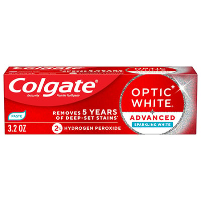Colgate Optic White Advanced Teeth Whitening Toothpaste, Sparkling White, 3.2 Oz