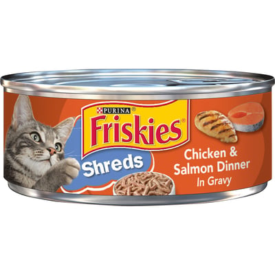 Friskies Purina Gravy Wet Cat Food Can - Shreds Chicken & Salmon Dinner In Gravy, 5.5 Oz
