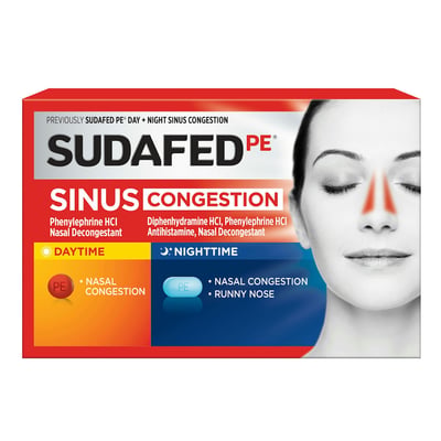 Sudafed PE, Sinus Congestion, Daytime & Nighttime, Tablets, 20 Count