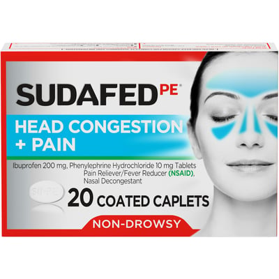 Sudafed Pe Head Congestion + Pain, Non Drowsy, Coated Caplets