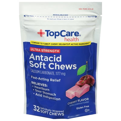 TopCare Ultra Strength Antacid Soft Chews Cherry 1177 mg 32 ct