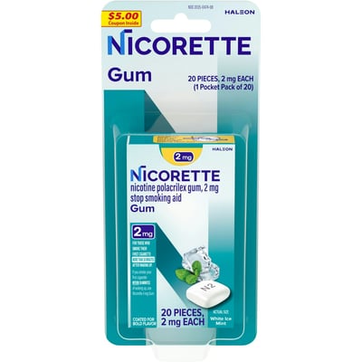 Nicorette Stop Smoking Aid, 2 Mg, Gum, White Ice Mint, Pocket Pack