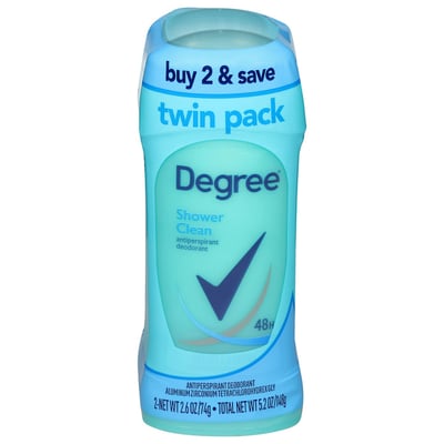 Degree Antiperspirant Deodorant, Shower Clean, Twin Pack, 5.2 oz