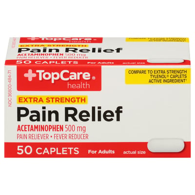 TopCare Extra Strength Pain Relief Acetaminophen 500 mg Caplets, 50 ct