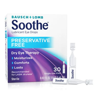 Soothe Bausch + Lomb Preservative Free Lubricant Eye Drops 30 0.02 Fl Oz Bottles