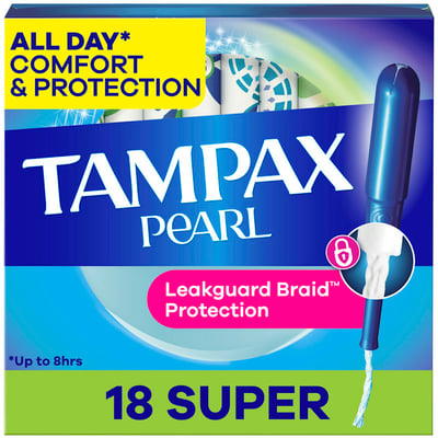 Tampax Pearl Tampons Super Absorbency With Bpa Free Plastic Applicator And Leak Guard Braid, Unscented