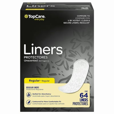 TopCare Regular Unscented Pantiliners, 64 ct