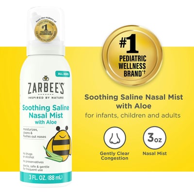 Zarbee's Naturals Aloe Soothing Saline Nasal Mist 3 Fluid Ounce