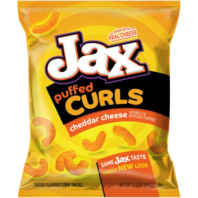 Jax Flavored Corn Snacks, Cheddar Cheese, Puffed Curls 8.5 Oz