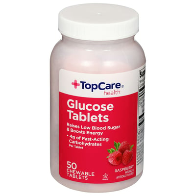 TopCare Glucose Chewable Tablets Raspberry 50 ct