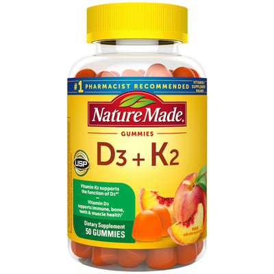 Nature Made Vitamin D3 + K2 Gummies, Peach, 50 Gummies