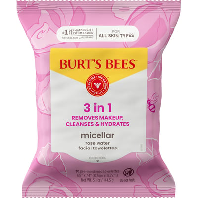 Burt's Bees Face Wipes, Facial Cleansing, Makeup Remover Towelettes With Rose Water, 3 In 1 Hydrating Micellar Cleanser