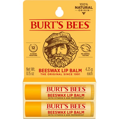 Burt's Bees 100% Natural Origin Moisturizing Lip Balm, Original Beeswax, 2 Tubes