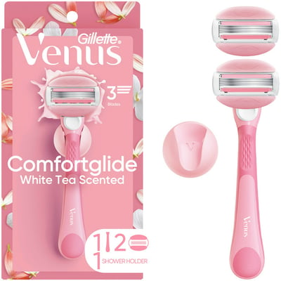 Gillette Venus Comfort Glide White Tea Women's Razor Handle + 2 Blade Refills 1 Set