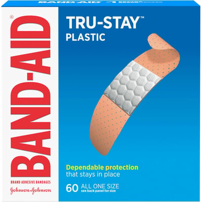 Band-Aid Brand Tru-Stay Plastic Strips Adhesive Bandages For Wound Care And First All One Size