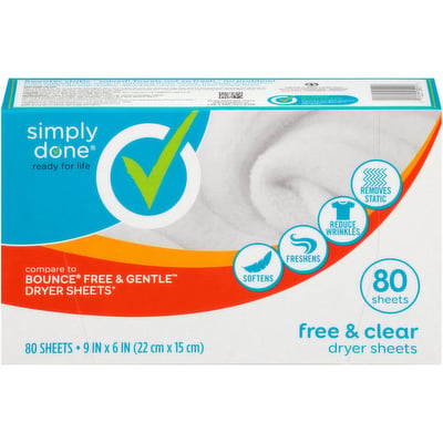 Simply Done Dryer Sheets Free & Clear 80 ct