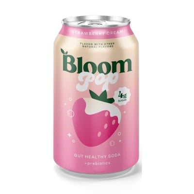 Bloom Nutrition Pop Strawberry Cream Prebiotic Soda, 12 fl oz Can