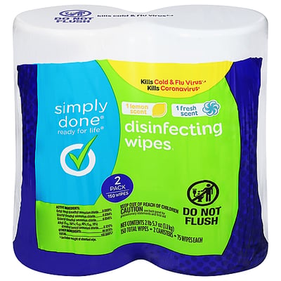 Simply Done Disinfecting Wipes 2-Pack Lemon Scent and Fresh Scent 150 ct