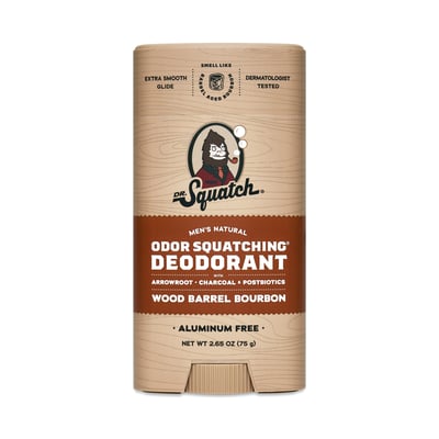 Dr. Squatch Odor Squatching Aluminum Free Men's Natural Wood Barrel Bourbon Deodorant, 2.65 Ounce