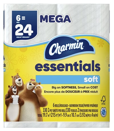 Charmin Essentials Soft Bathroom Tissue Mega Rolls, 6 Count